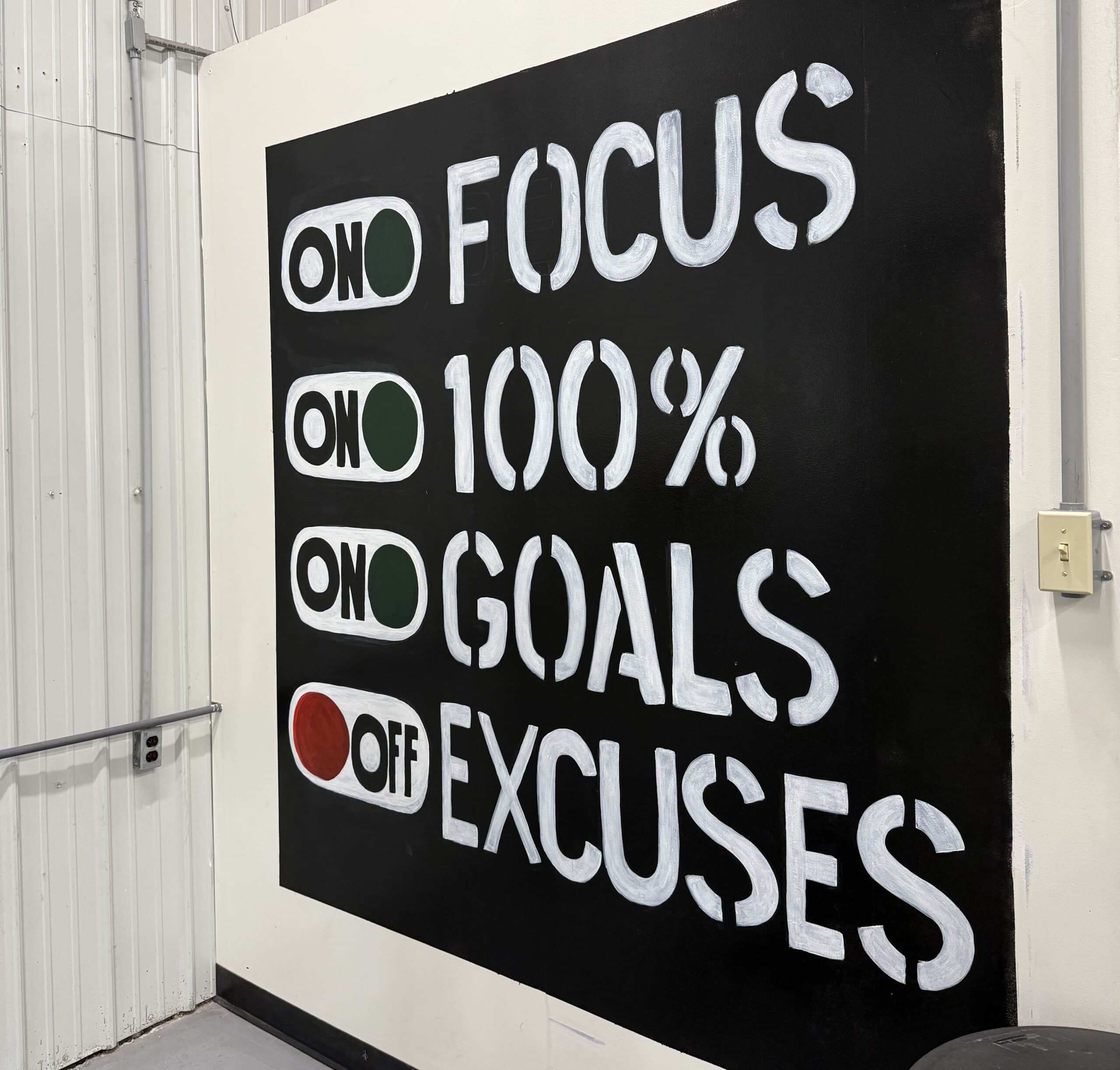 Focus and Goals sign inside Iron RX gym